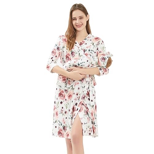 Galabloomer Maternity Robe and Baby Receiving Blanket, Matching Mommy Labor Delivery Robe and Swaddle Set Little Red Heart