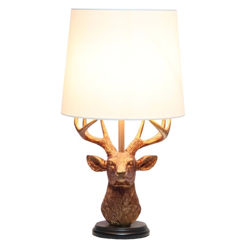 Woodland 17.25" Tall Rustic Antler Copper Deer Bedside Table Desk Lamp with Tapered White Fabric Shade