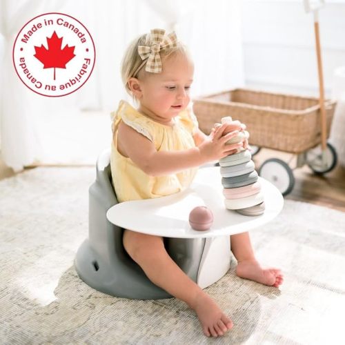 Upseat Baby Floor Seat Booster Chair for Sitting Up with Removable Tray for Meals and Playtime, Developed with Physical Therapists for Safe and Healthy Hip Development and Posture - Grey