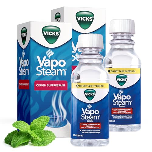 Vicks VapoSteam Medicated Liquid with Camphor, a Cough Suppressant, 8 Oz – VapoSteam Liquid Helps Relieve Coughing, for Use in Vaporizers and Humidifiers, FSA and HSA Eligible (Pack of 2)