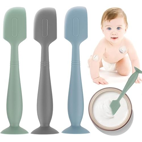 3Pack Baby Diaper Cream Spatula,Soft Silicone Diaper Cream Applicator,Butt Paste Spatula Diaper Cream Brush for Newborn Baby, Large Size(Green/Gray/Blue)