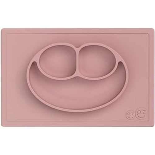 ezpz Happy Mat (Blush) New Version - 100% Silicone Suction Plate with Built-in Placemat for Toddlers + Preschoolers - Divided Plate - Dishwasher Safe - 24 Months+
