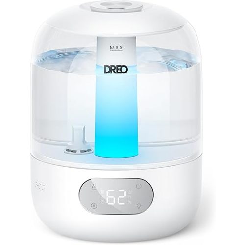 Dreo Humidifiers for Bedroom, 3L Top Fill 30H & 26dB Quiet Runtime for Large Room, Cool Mist Ultrasonic Humidifier with Humidity Sensor, Night Light for Home, Baby, Nursery, Plants, 360° Nozzle, White