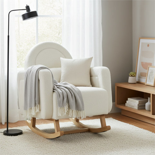 Isabelle & Max™ 29" Wide Cream Teddy Upholstered Rocking Chair With Solid Wood Runners Round Back | Wayfair