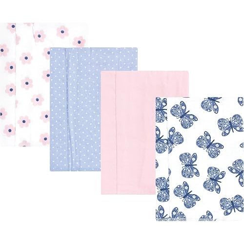 Hudson Baby Unisex Baby Cotton Flannel Burp Cloths 4-Pack, Beautiful Butterfly, One Size