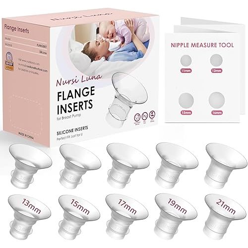 Nursi Luna Flange Inserts 10PCS 13/15/17/19/21mm for 24mm Flange/Shield of Most Pumps, Flange Sizing Kit Silicone Flange Insert, Breastfeeding Essentials Kit for New Moms