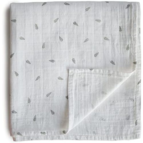 mushie Muslin Baby Swaddle Blanket | 100% Organic Cotton (Leaves)