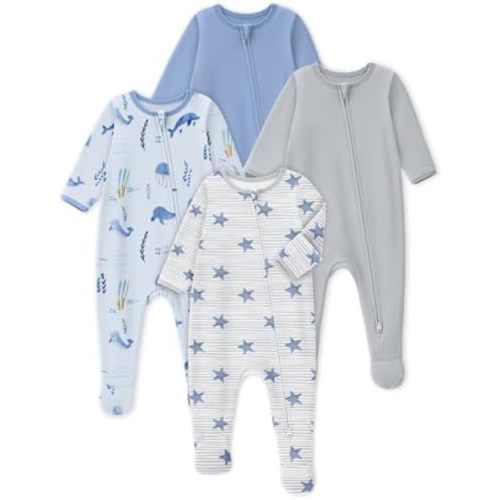 Looxii Baby Pajamas 100% Cotton Baby Sleepers for Newborn 0-3 3-6 6-9 Months Boys Girl Clothes 4pcs Footed PJs