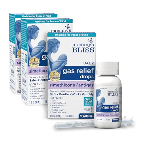 Mommy's Bliss Gas Relief Drops Bottle, Simethicone Drops for Infants, Relieves Stomach Discomfort, Safe & Gentle, Ginger Flavor, 1 Fl Oz (Pack of 3)