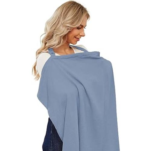 PPOGOO Muslin Nursing Cover for Baby Breastfeeding, Breathable Privacy Nursing Covers for Mom 103% Cotton Breastfeeding Cover with Rigid Hoop for Mother Nursing Apron (Sky Blue)