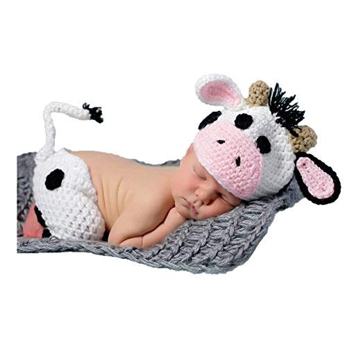 Zeroest Baby Photography Props Boy Girl Photo Shoot Outfits Newborn Crochet Costume Infant Knitted Clothes Cow Hat Pants