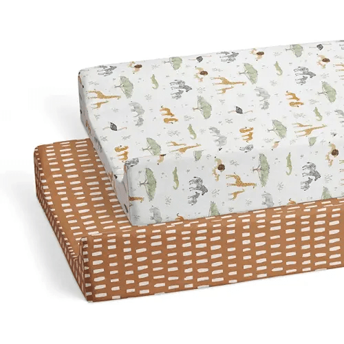 Baby Changing Pad Cover 2-Pack for Boys, Girls (Safari Adventure) - Premium Fitted Sheets Baby Diaper Changing Table Cover - Buttery Soft Cotton Blend