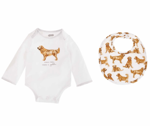 Golden Dog Bodysuit and Bib Set | Mud Pie