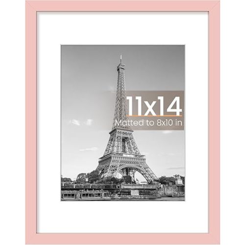 upsimples 11x14 Picture Frame, Display Pictures 8x10 with Mat or 11 x 14 Without, Wall Hanging Photo Frames, Pink, 1 Pack