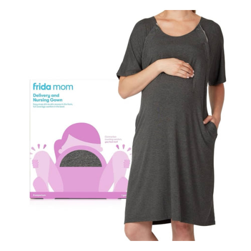 Frida Mom Labor and Delivery Gown for Hospital, Easy-Snap, Tagless Nursing Gown with Skin-to-Skin Access and Full Coverage in The Back