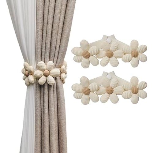 2pcs Curtain Ties Flower Curtain Buckles, Curtain Holdbacks,Curtain Clips, Cute Flower Curtain Ties Decorative Rope for Bedroom Window Treatment