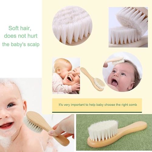 Molylove Wooden Baby Hair Brush for Newborns & Toddlers, Super Soft Goat Bristles Hair Brush, Toddler Hair Brush,Ideal for Cradle Cap, Perfect Baby Registry Gift - 1PCS