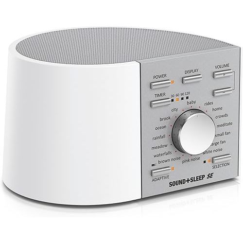 Adaptive Sound Technologies Sound + Sleep SE Noise Machine - White Noise Machine - Non-Looping Environmental/Nature Sounds for Sleep & Relaxation - with Timer & Headphone Jack - White/Silver