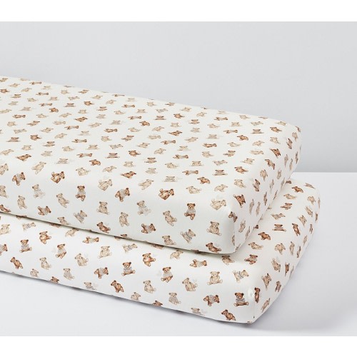 Teddy Bear Organic Crib Sheet Bundle - Set of 2