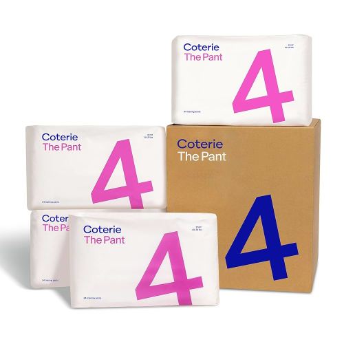 Coterie The Pant, Size 4, Pull Up Style Diapers for Sensitive Skin, Hypoallergenic, Super Absorbent Overnight Leak Protection, 2T/3T (20-32 lbs) 136 Count