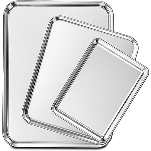 Wildone Baking Sheet Set of 3, Stainless Steel Cookie Sheet Baking Sheet Pan, 9/12/16 Inch, Non Toxic & Heavy Duty & Easy Clean