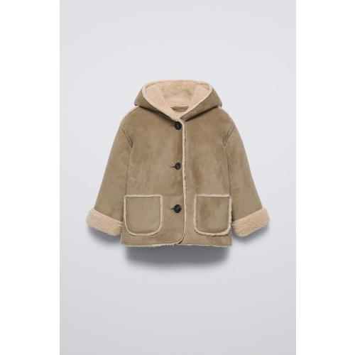 DOUBLE-FACED HOODED COAT - Dark khaki | 6-9M