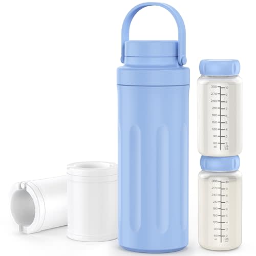22oz Breast Milk Cooler Bottle for Outdoor, Breastmilk Cooler with 360° Total Cooling for 24 Hours & Leak-Proof Dual-Bottle for Breastfeeding，Larger Capacity Travel Breastmilk Chiller,Blue