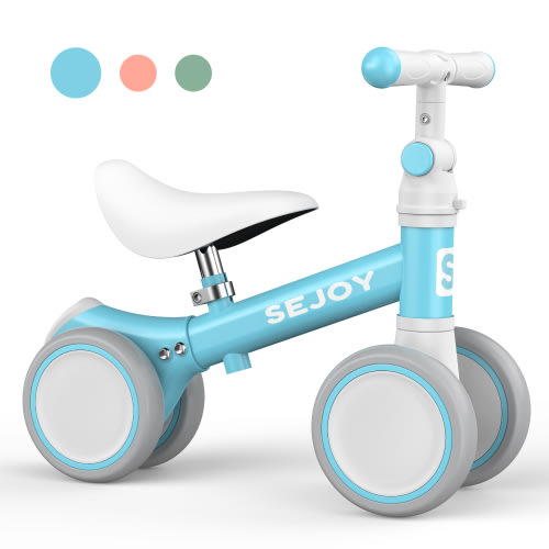 Sejoy Baby Balance Bike, Toddler Baby Bicycle with 4 Wheels for 10-36 Months, Adjustable Handlebar Baby Outdoor Bike Riding Toy, First B-day Gift