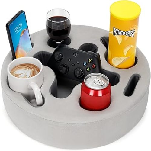 Couch Cup Holder-Sofa Cup Holder Pillow | Couch Caddy Buddy | Drinks Cupholder Tray Organizer for Bed, Rv, Tv, Car, Man Cave, Boat, Remote, Snacks| Gift for Couch Potato,Newborns' Partent (SilverGrey)