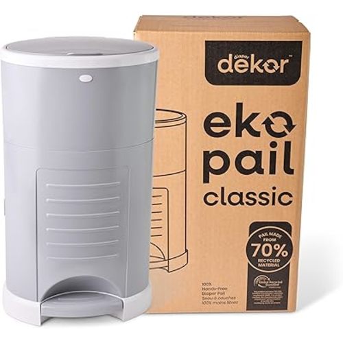 Diaper Dekor EKO Classic Diaper Pail, Gray | ONLY Eco-Friendly Diaper Pail Made with 70% Recycled Materials | Hands-Free: Step–Drop–Done | Cost-Effective Refill System