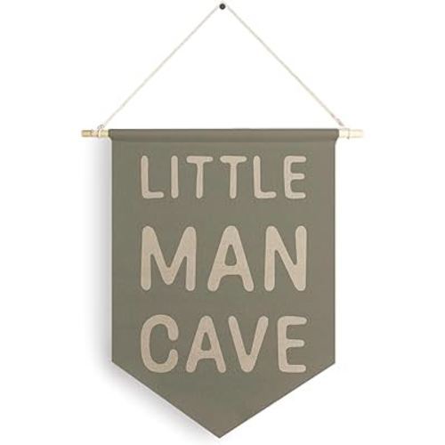 Qpenm Little Man Cave Hanging Wall Canvas Banner, Kids Playroom Hanging Pennant Flag Prints, Nursery Boy Wall Decor, Baby Boy Wall Art poster&prints