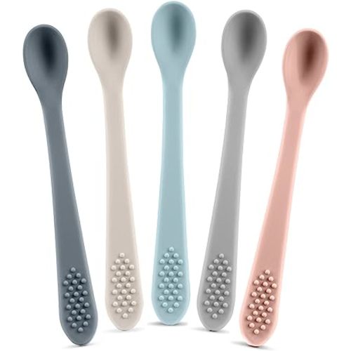 Baby Spoons First Stage Silicone Baby Spoon – Self Feeding Baby Utensils – Infant Spoons First Stage Baby Feeding Spoon - Soft & Gentle on Gums - BPA Free Silicone Baby Spoons Set (Pastel1)