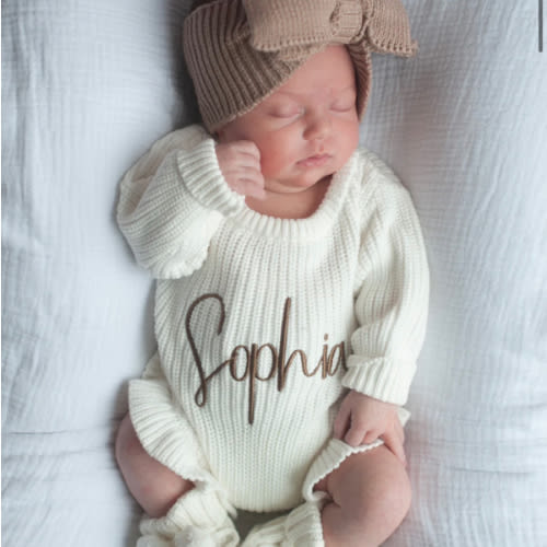 Ribbed Ruffle Leg Personalized Romper - Milk – Sweet June