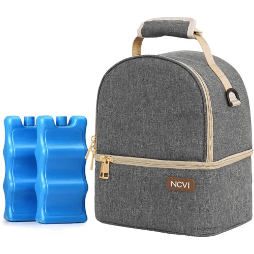NCVI Breastmilk Cooler Bag with 2 Ice Pack, Breast Pump Bag with Cooler Fits 6 Bottles, Double Layer Breast Milk Baby Bottle Cooler Bag, for Travel, Nursing Mom Daycare, Work, Picnic (Grey)