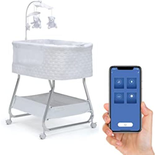 Delta Children Nod Bassinet - Smart Sleeper with Auto Glide Motion, Wi-Fi and Airflow Mesh - Compatible with Amazon Alexa, Google Assistant Connect App, White