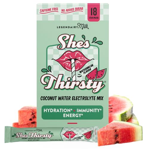 Legendairy Milk She's Thirsty Watermelon, No Sugar Added Electrolytes Powder Packets–Coconut Water Mix for Women, Instant Hydration Packets, Immune Support, Pregnancy Safe, 18 Ct