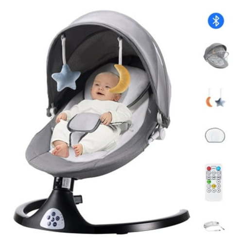 G TALECO GEAR Baby Swing for Infants, Portable Bouncer&Rocker with 5 Speeds, Bluetooth Control, Gray