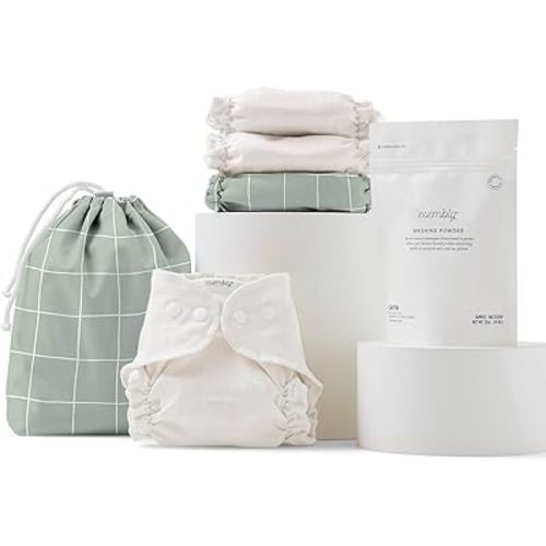 Esembly Cloth Diaper Try-It Kit, Starter Gift Set, Includes 3 Organic, Reusable Diapers Inners, 1 Stylish Outer, Patented Detergent & Wet Bag - Earth-Friendly Diapering, Lattice, Size 2 (18-35lbs)