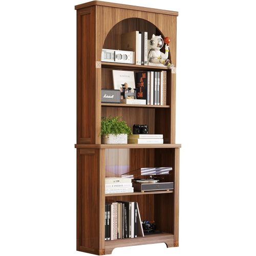 71" Tall Narrow Arched Bookshelf, Mid Century Modern 5-Tier Arched Narrow Storage Bookcase with Adjustable Open Display Shelf for Office, Living Room (Walnut)