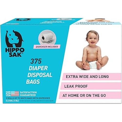 Hippo Sak Diaper Disposal Bags, 375 Count, White