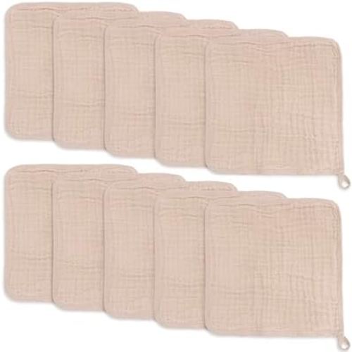 Baby Washcloths, Muslin Cotton Baby Towels, Large 10”x10” Wash Cloths Soft on Sensitive Skin, Absorbent for Boys & Girls, Newborn Baby & Toddlers Essentials Shower Registry Gift (Blush, Pack of 10)