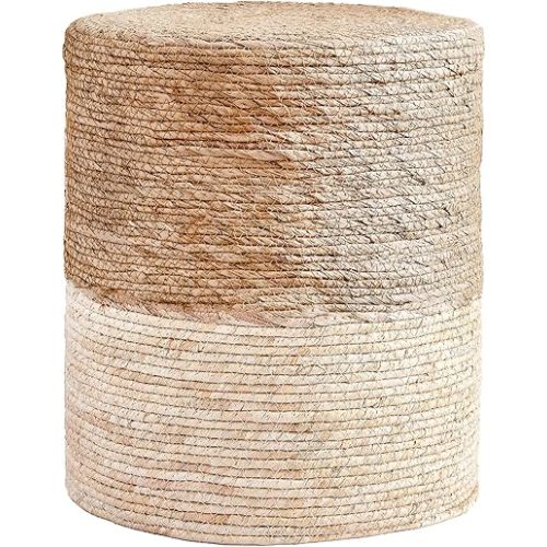 Wimarsbon Ottoman Poufs, 100% Natural Seagrass Pouffe, Hand Weave Round Footstool with Wood Frame, Sitting Braided Footrest, Home Boho Decorative Seat, Accent Chair for Living Room, Bedroom