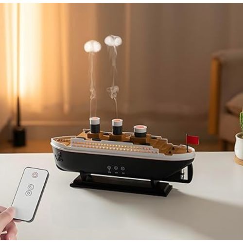 Rain Cloud Titanic Humidifier for Bedroom & Large Room - Quiet Ultrasonic Cool Mist Humidifier with Aromatherapy Diffuser, LED Lights, Auto Shut-Off, and Nautical Steamship Design for Home or Offices