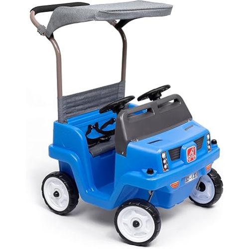 Step2 Side-by-Side Push Around SUV, Kids Push Car, 2 Seats, Stroller Substitute, Includes Seat Belts & Horns, Made of Durable Plastic, Max Weight 100 lbs., For Toddlers 1.5-5 Years Old, Blue