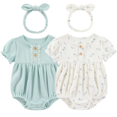 Baby Girl Clothes Cotton Bubble Romper Floral Bodysuits Infant Outfit Set