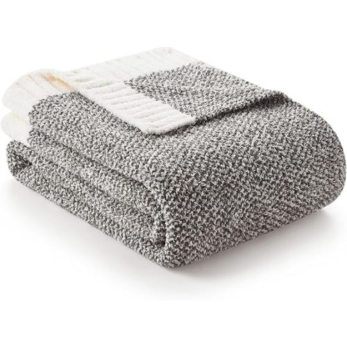 Snuggle Sac Grey Blankets Twin Size for Bed and Sofa, Reversible Super Soft Blankets Warm Cozy Knit Blankets Fuzzy Plush Blanket, Grey, 60x80 inches