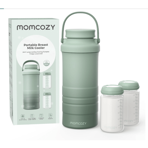 Momcozy 22oz Portable Breast Milk Cooler for Outdoor, Life Saver with 360° Total Cooling for 24 Hours, Larger Capacity Travel Breastmilk Chiller with 2pcs Baby Bottles for Breastmilk Storage