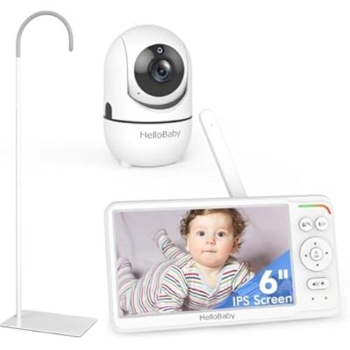 HelloBaby Baby Monitor with Floor Stand, World First 6'' IPS Screen Baby Camera Monitor, No WiFi and 30-Hour Battery Life, 178° Wide Viewing Angle, Baby Monitor with Camera and Audio