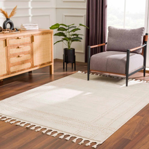 Roxbury Moroccan Machine Woven Polypropylene Area Rug in Cream