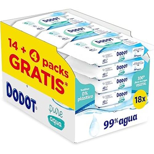 Dodot Toallitas Pure Aqua Para Bebé 18 Paquetes De 48 Unidades = 864 Toallitas, Ayuda A Restaurar El PH Natural De La Piel, 99% Agua : Amazon.es: Bebé